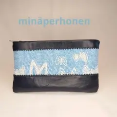 ♥ハンドメイド♥牛革とミナポルホネン蝶々刺繍付きポーチ