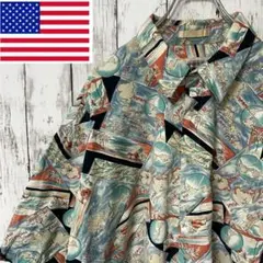 N-1824 CAMPIA アメリカ古着 総柄 アロハシャツ 半袖シャツ 2XL