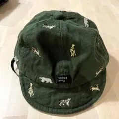 動物刺繍　オリーブグリーン　ベビーキャップ　帽子　ハット　48〜50cm
