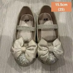 H&M リボン付き バレエシューズ 15.5cm(25) ゴールド　グリッター
