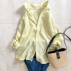 美品　ミラオーウェン　フレンチリネンシャツ　イエロー　ライム