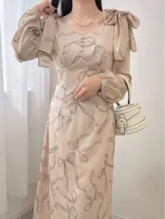 shein ワンピース 長袖 リボン柄