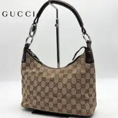 美品✨ グッチ ワンショルダーバッグ GG キャンバス レザー ブラウン