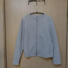 【美品】ユニクロ UNIQLO フルジップ ジャケット M グレー ノーカラー