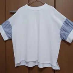 美品　シワにならない　studioCLIP 半袖Tシャツ ホワイト/ストライプ