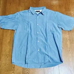 【美品】GLOBAL WORK 半袖シャツ M 青 ストライプ サラサマ