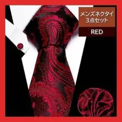 レッド　ネクタイ 3点セット パーティ 結婚式 ポケットチーフ 入学式