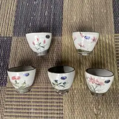 信楽焼　谷寛　利十郎窯 花柄 陶器 茶碗 5個セット