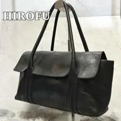 ✨️美品 HIROFU ハンドバッグ オールレザー ブラック Hロゴ フラップ付