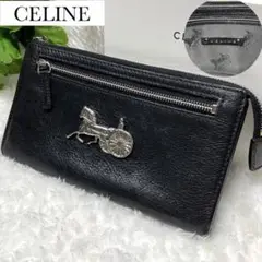 希少✨CELINE 長財布 l字ジップ 馬車金具 ロゴ型押 総柄 黒革 男女兼用