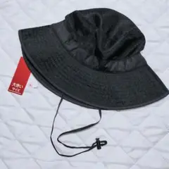 【大きいサイズ】UVカット サファリハット メッシュ つば広 紐付 ブラック 黒