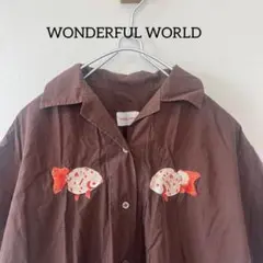 WONDERFUL WORLD　金魚刺繍　オープンカラーシャツ　カネコイサオ