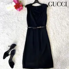 ✨美品✨グッチ ドレープワンピース ホースビット金具 レザーベルト ブラック