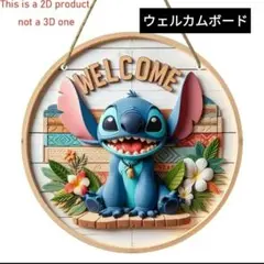 ディズニーリロ＆チッチウェルカム円形木製吊り飾り、トロピカルフローラルパターン