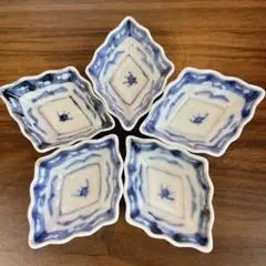 豆皿 5枚 醤油皿 菱形豆皿 輪花 古伊万里 アンティーク
