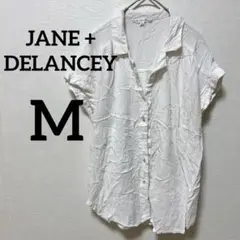 ✨️海外古着✨️JANE + DELANCEY 【Ｍ】半袖ホワイトシャツ 夏