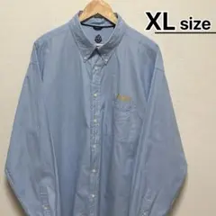 USA古着　90s　ワークシャツ　長袖　XL　ライトブルー　水色　企業　刺繍