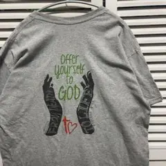 イラスト Tシャツ 古着 グレー ハンド ハート 英語 レタリング