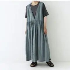 【ネストローブ】リネン×レースエプロンワンピース