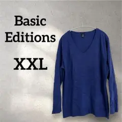 Basic Editions 【XXL】Vネック長袖セーター ブルー