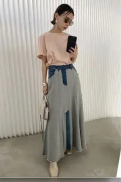 AMERIアメリDENIM DOCKING SWEAT SKIRTデニムスカート