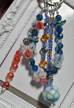 ハンドメイド ガラスビーズ キーホルダー