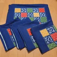 ネイビー パターン柄 座布団カバー 5点セット