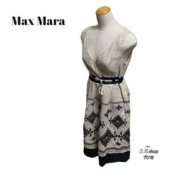 MaxMara マックス マーラ ワンピース 半袖 サイズ40 リネン 総柄刺繡