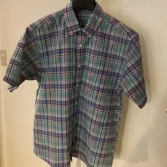 半袖チェックシャツ　ブルー