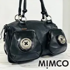 美品 MIMCO ハンドバッグ がま口 ボタンモチーフ オーストラリア革製 黒