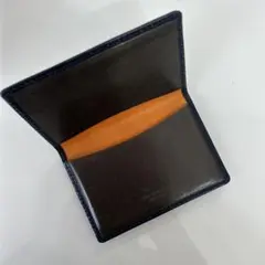 【美品】レザー名刺入れ ネイビーオレンジ