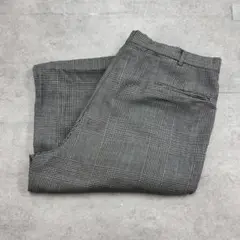 80s〜　グレンチェック　スラックスパンツ　フレア　古着　グレー　W35