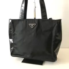 ★良品★プラダ ハンドバッグ ナイロン エナメル 三角ロゴ ブラック 0930