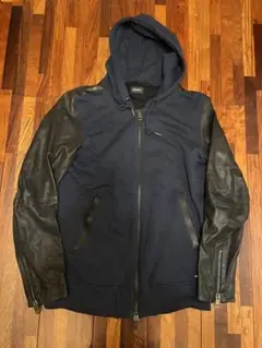 【限定値下】DIESEL フード付きレザーパーカー Sサイズ ネイビー/ブラック