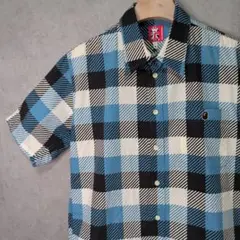 【夏の定番】A BATHING APE ブルーチェック 半袖シャツ　Mサイズ