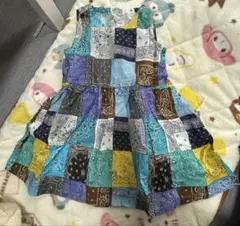 送料込み★バンダナ柄パッチワーク風ノースリーブワンピース 100cm