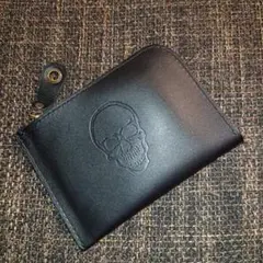黒いスカルエンボスレザーコインケース 財布 カード入れ