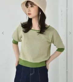 美品⭐️ レトロガール　RETRO GIRL ５分袖柄編みニット　グリーン