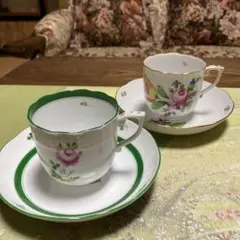 ヘレンド ウィーンの薔薇 チューリップブーケ モカカップ&ソーサー2客セット