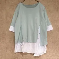 【coral】コーラル（M-L）レイヤード風カットソー＊ストライプ＊クルーネック