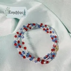 【再販×4】ミャクミャクカラー赤青白透明ビーズブレスレット Emeblue