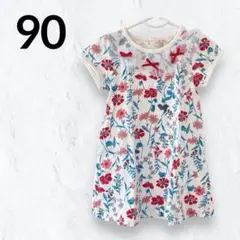 【美品】子ども服 女の子 半袖ワンピース 西松屋 サイズ90 花柄 綿