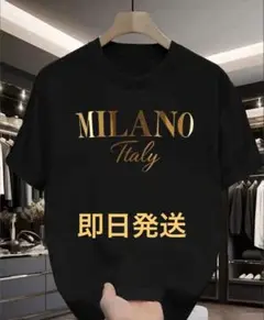 新品未使用　ミラノ　MILANO イタリヤロゴ　黒Ｔシャツ　ブラック　ゴールド