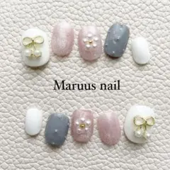 【サイズオーダー】リボンさくらんぼネイルチップ