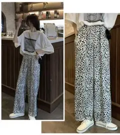 アニマル柄 レオパード ワイド パンツ 長ズボン ワンマイルコーデ 春夏