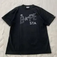 A BATHING APE メンズTシャツ M 黒 カモフラ ロゴ ベイプスタ