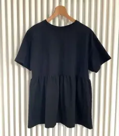 黒トップス 半袖 チュニック フレアシルエット サイズ L