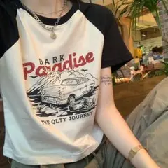 韓国 レディース ロゴ ブラック XXL Tシャツ アイボリー
