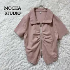MOCHA STUDIO トップス 半袖 ジップアップ ギャザー ピンク
