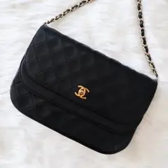 【美品】シャネル マトラッセ ダブルフラップ ラムスキン チェーンショルダー
